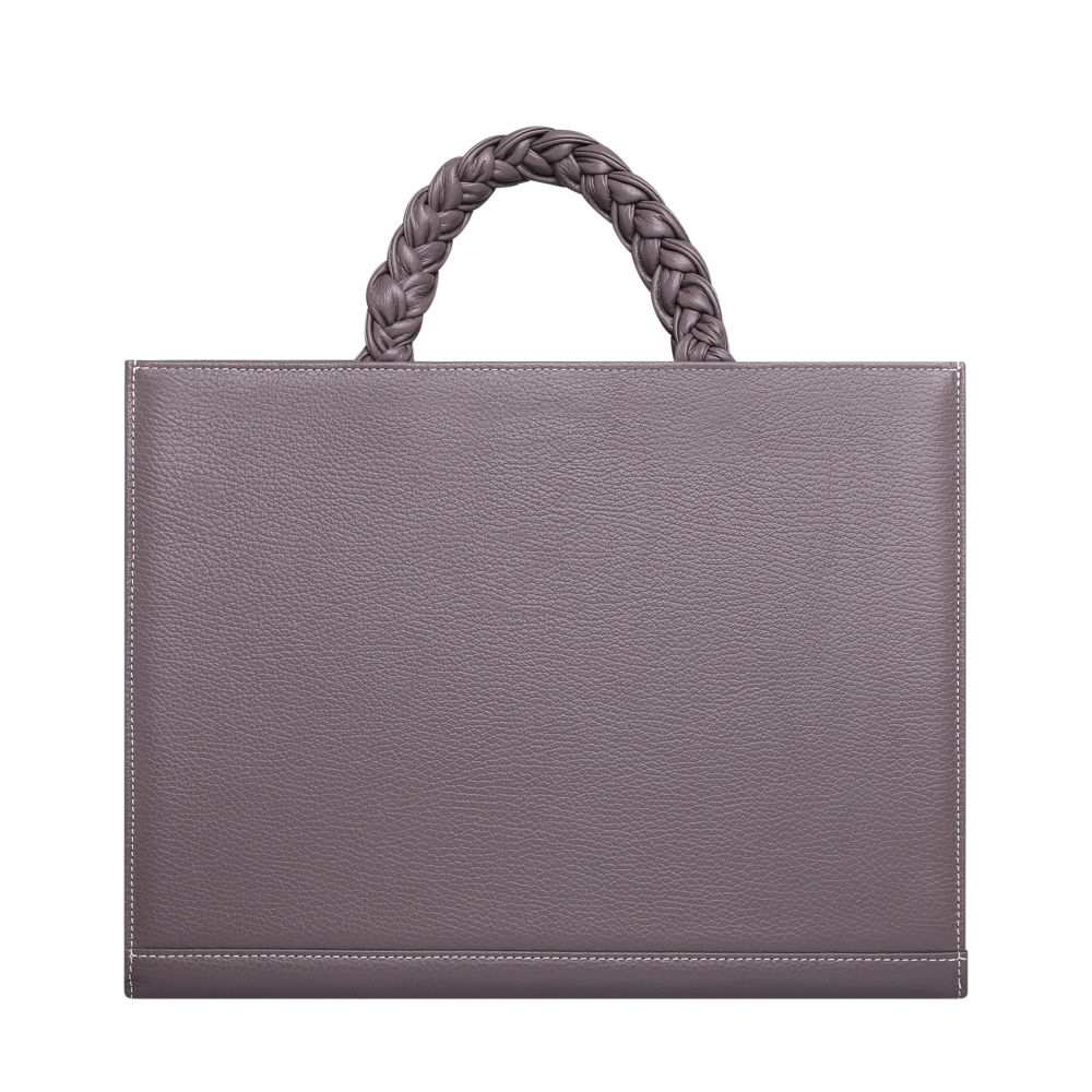 Handbag made of  calfskin with braided handles taupe